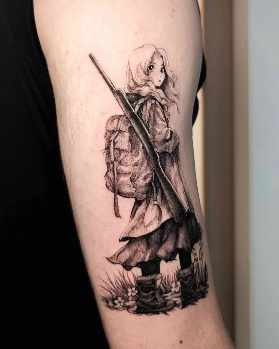 Tatouage de pivoine en ligne fine — Louccia