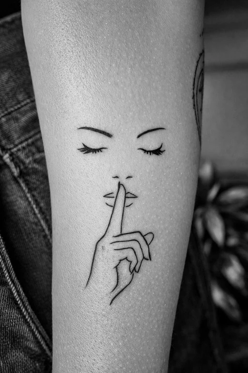Tatouage fineline d’un visage et d’une main — Norse_ink